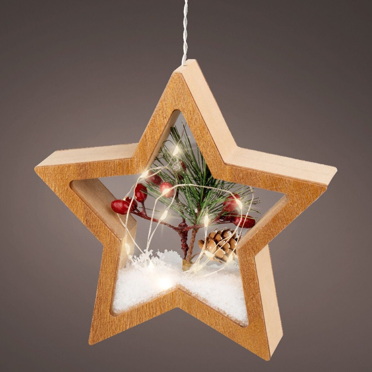 Decoratiune luminoasa suspendabila Star, Lumineo, 15 LED-uri, cu baterii, 18x4.5x17 cm, MDF - imagine 5